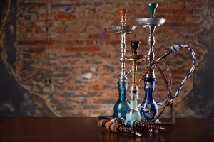 group of eastern hookahs on table